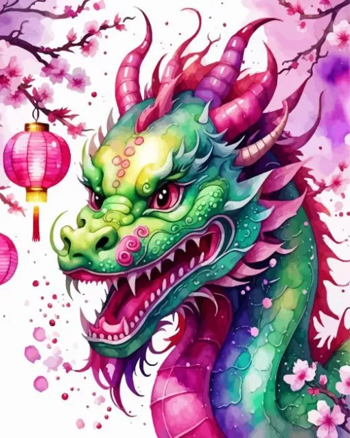 Green Pink chinese dragon Diamond Paintings