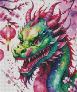 Green Pink chinese dragon Diamond Paints