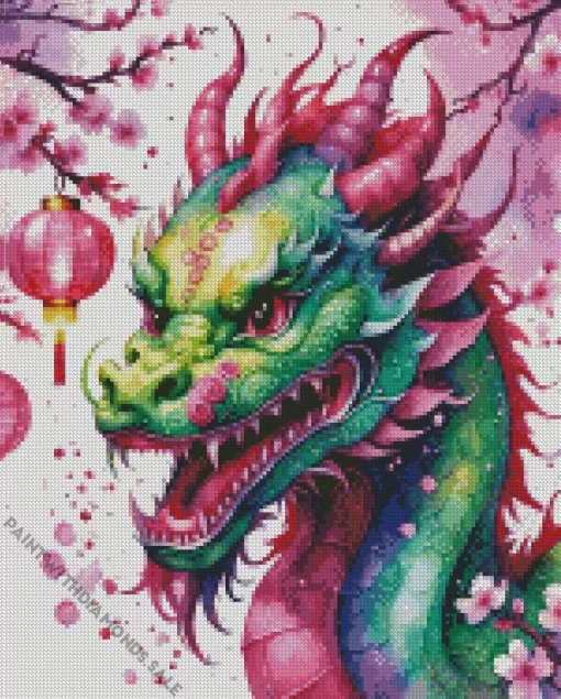 Green Pink chinese dragon Diamond Paints