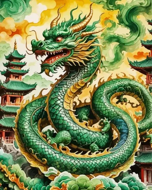 Green chinese dragon Diamond Paintings