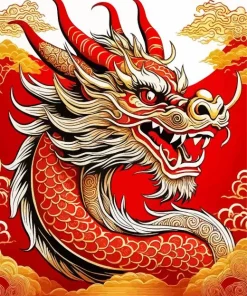 Illustration Red Chinese Dragon diamond paintings