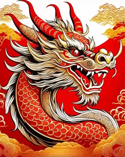 Illustration Red Chinese Dragon diamond paintings