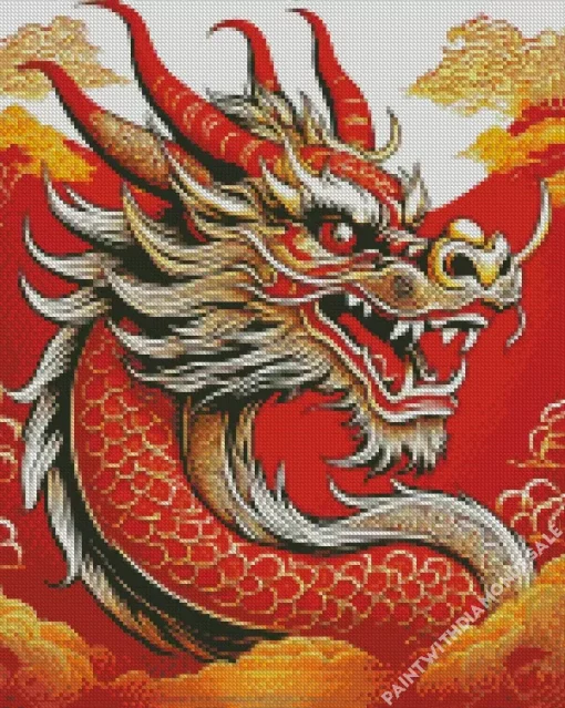 Illustration Red chinese dragon Diamond Paints