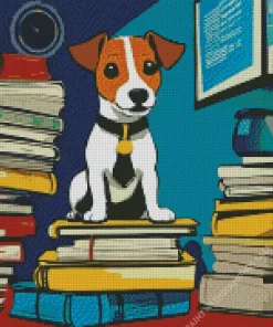 Jack Russell On Books Diamond Painting