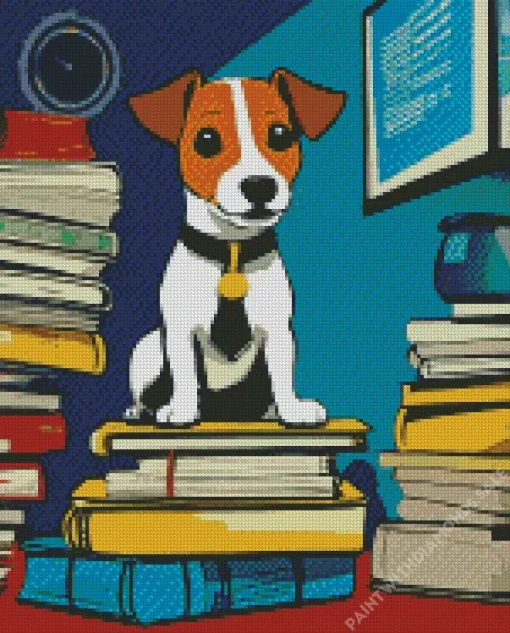 Jack Russell On Books Diamond Painting