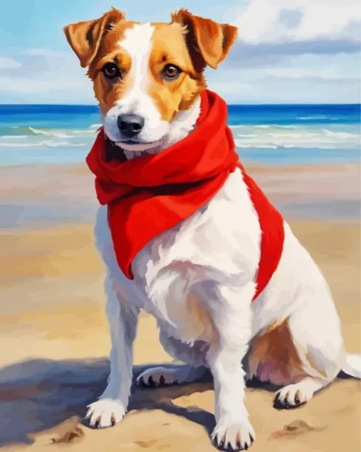 Jack Russell Wearing Red Scarf Diamond Painting