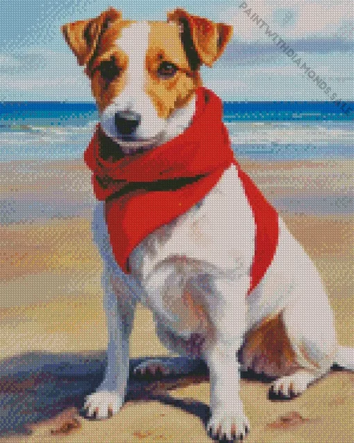 Jack Russell Wearing Red Scarf Diamond Painting