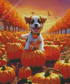 Jack Russell With Pumpkins Diamond Painting