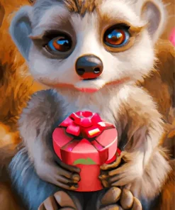 Meerkat With A Pink Gift Diamond Painting