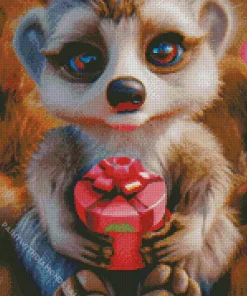 Meerkat With A Pink Gift Diamond Painting