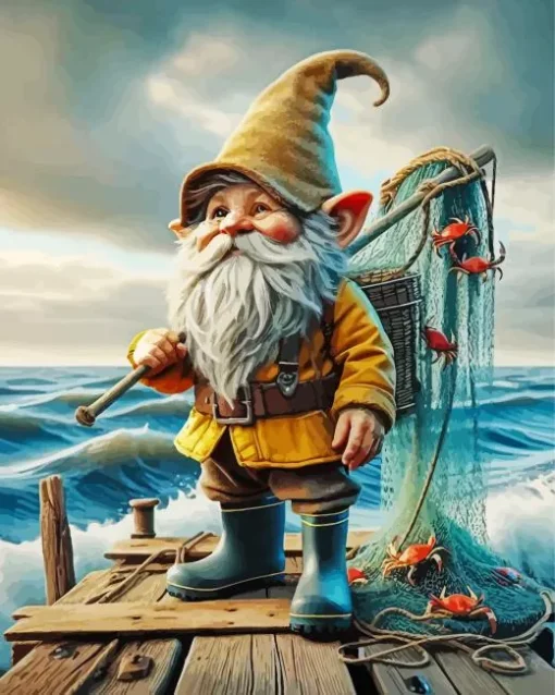 Old Gnome Fishing Diamond With Numbers