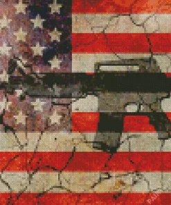 Old Gun And American Flag Diamond Painting