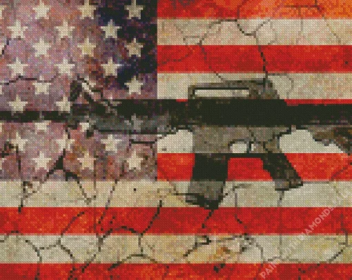 Old Gun And American Flag Diamond Painting