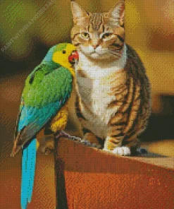 Parakeet And Cat Diamond Painting