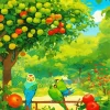 Parakeets With Apple Tree Diamond Painting