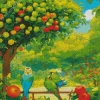 Parakeets With Apple Tree Diamond Painting