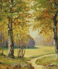 Path through sunlit trees richard lorenz Diamond Paintings