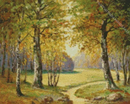 Path through sunlit trees richard lorenz Diamond Paintings