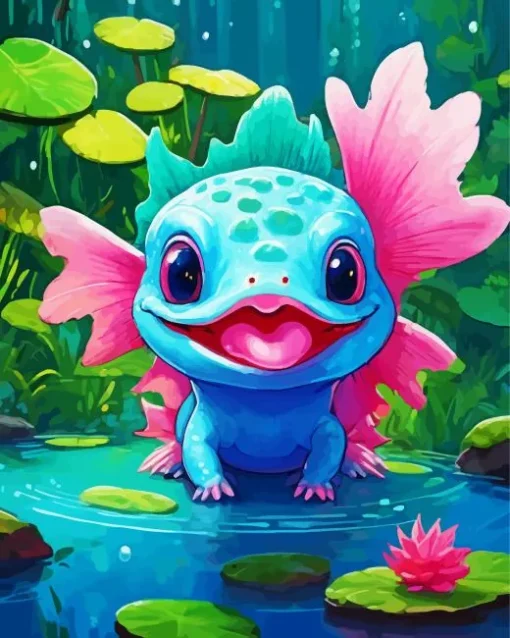 Pink Blue axolotl Diamond Paints