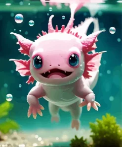 Pink axolotl underwater Diamond Paints