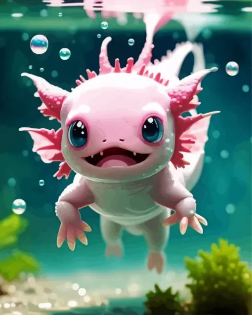 Pink axolotl underwater Diamond Paints