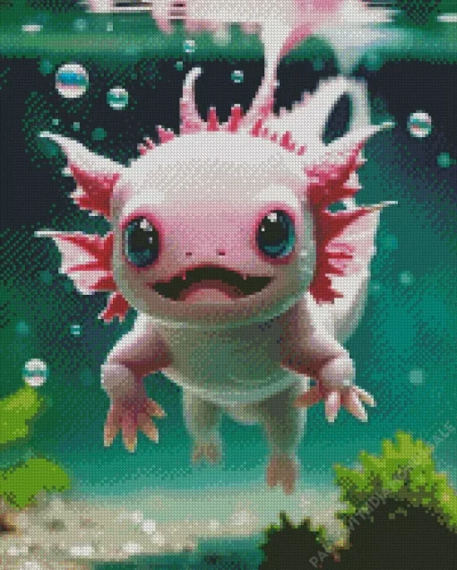 Pink axolotl underwater Diamond With Numbers