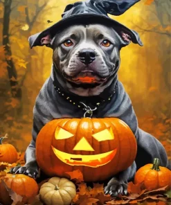 Pit Bull In Halloween Hat Diamond Painting