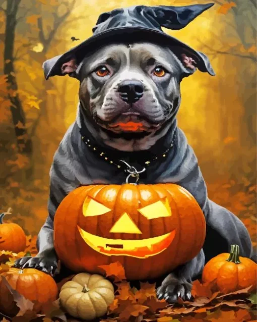 Pit Bull In Halloween Hat Diamond Painting