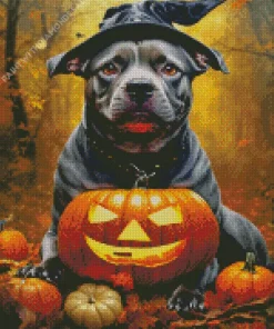 Pit Bull In Halloween Hat Diamond Painting