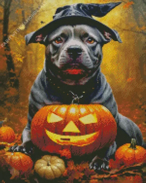 Pit Bull In Halloween Hat Diamond Painting