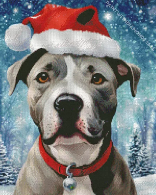 Pit Bull In Snow Diamond Painting