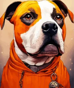 Pit Bull Wearing Orange Diamond Painting