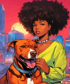 Pit Bull With Afro Girl Diamond Painting