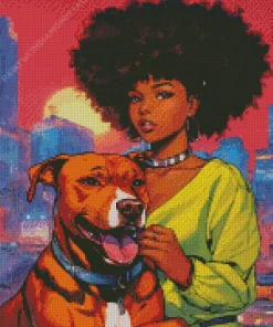 Pit Bull With Afro Girl Diamond Painting