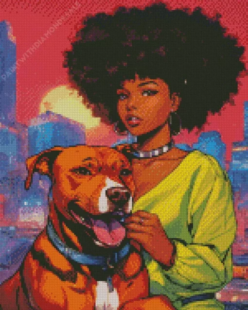 Pit Bull With Afro Girl Diamond Painting