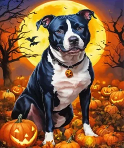 Pit Bull With Pumpkins Diamond Painting