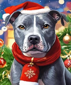 Pit Bull With Santa Hat Diamond Painting