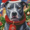 Pit Bull With Santa Hat Diamond Painting