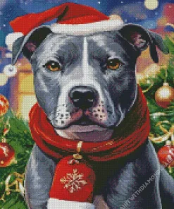 Pit Bull With Santa Hat Diamond Painting