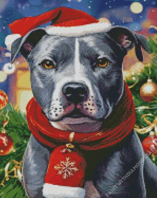 Pit Bull With Santa Hat Diamond Painting