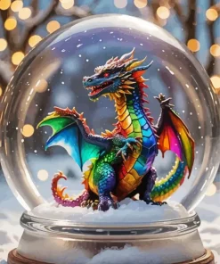 Rainbow dragon in snowglobe Diamond Paintings