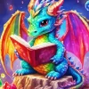 Rainbow dragon reading book Diamond Paintings