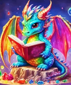 Rainbow dragon reading book Diamond Paintings