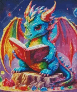 Rainbow dragon reading book Diamond Paints