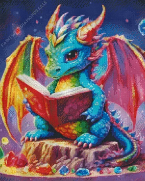 Rainbow dragon reading book Diamond Paints