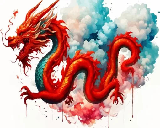 Red chinese dragon art Diamond Paintings