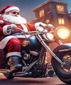 Santa driving a harley davidson Diamond Paints