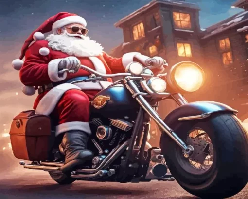 Santa driving a harley davidson Diamond Paints