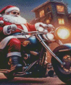 Santa driving a harley davidson Diamond With Numbers