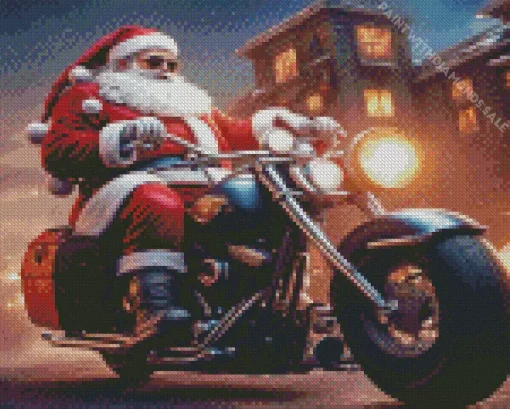 Santa driving a harley davidson Diamond With Numbers